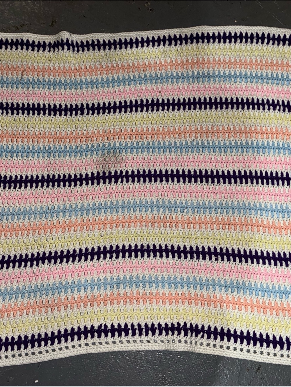 Handmade Striped Crochet Blanket - Pastel Rainbow Colors